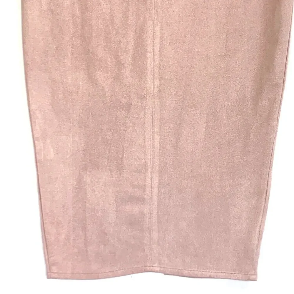 Missguided Skirt Womens 2 Pink Midi Suede‎ Like Bodycon Zipper Front Slit